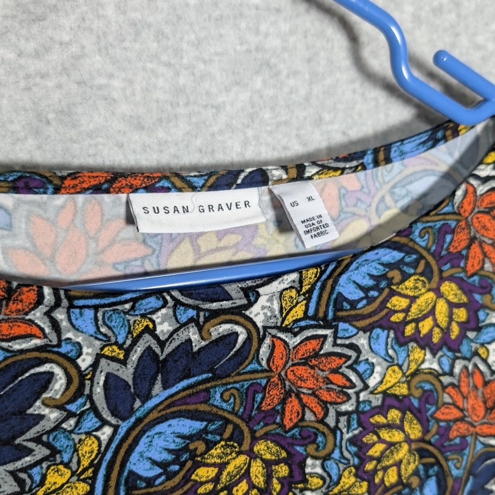 Susan Graver Floral Top Womens XL Paisley Bell‎ Sleeve Boho Colorful Office - Picture 12 of 13